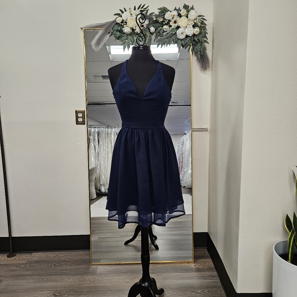 Short Navy Blue Halter Dress